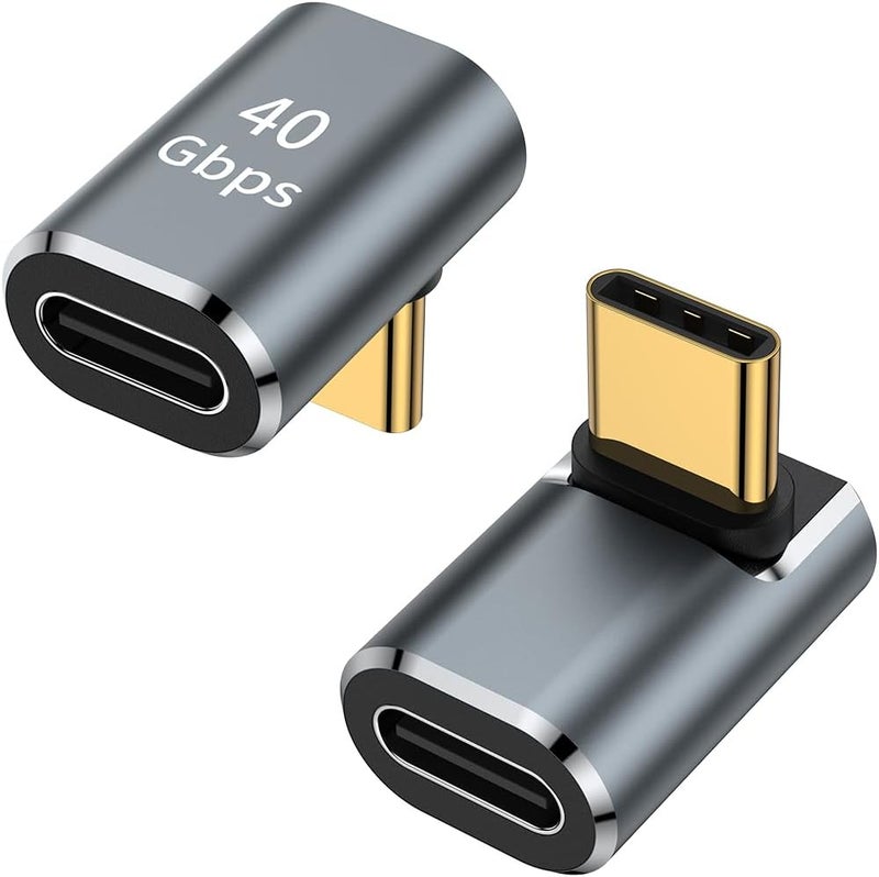 AuviPal محول USB C بزاوية 90 درجة (عبوة 2)، زاوية ليمين ويسار شكل L موصل USB نوع C ذكر إلى أنثى لجهاز Steam Deck، ROG Ally، MacBook، جهاز لوحي، هاتف والمزيد - رمادي فضائي - Image 1